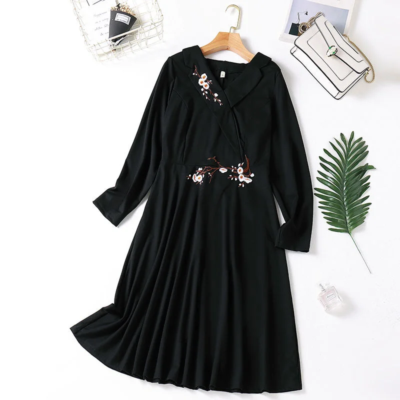 Price Meltdown Latisha Plus Size Sakura Flowers Work Long Sleeve Midi Dress