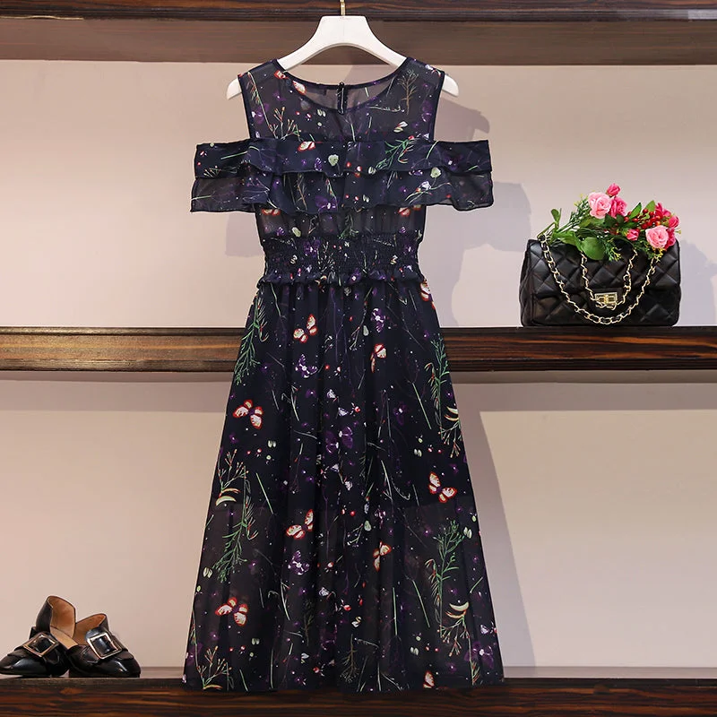 Big Discounts Larique Plus Size Butterfly Chiffon Off Shoulder Midi Dress