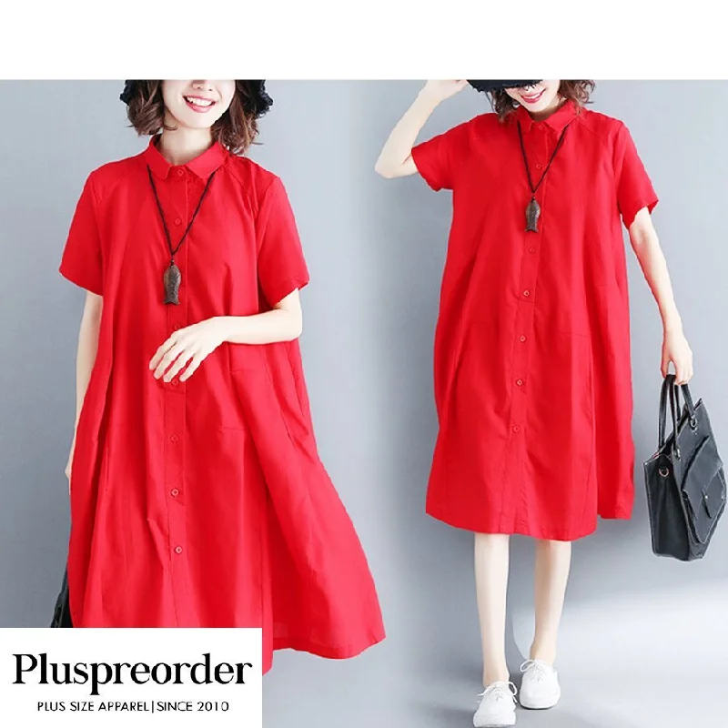 Best Bargains Plus Size Red Short Sleeve Shirt Dress