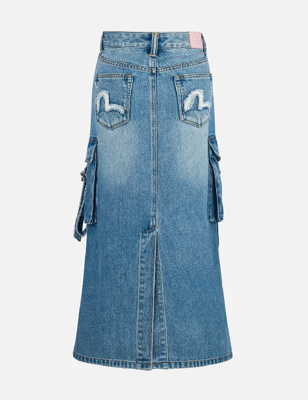 Extra Savings Deconstructed Inserted Seagull Embroidery Fashion Fit Denim Cargo Skirt