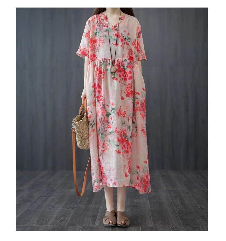Discount Deals Plus Size Cheongsam Short Sleeve Midi Dress