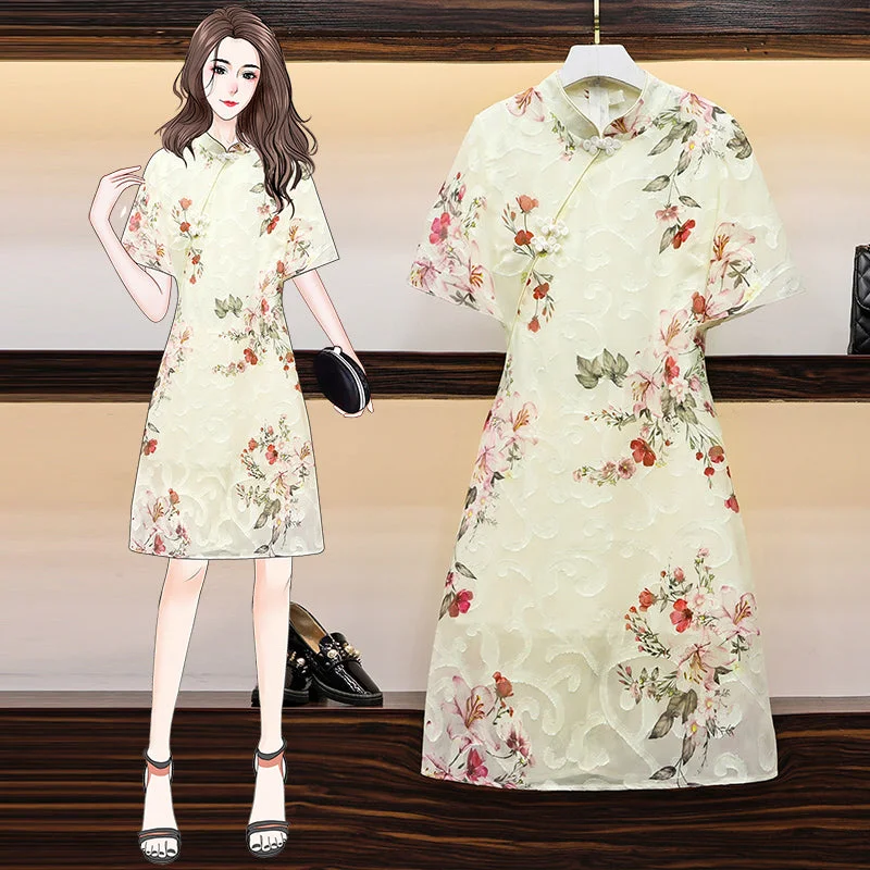 Bargain Blast Lassie Plus Size Textured Floral Cheongsam Dress