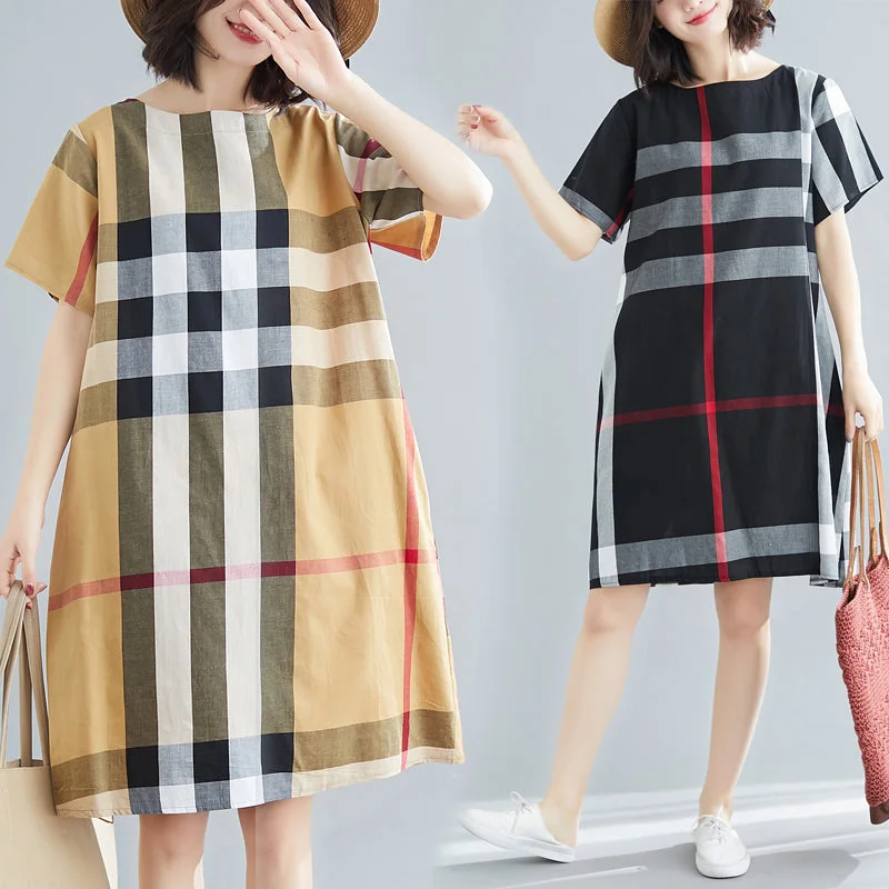 Deal Dash Plus Size Checks Shift Short Sleeve Dress