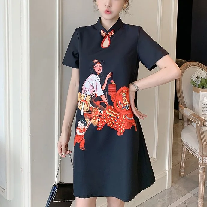 Price Drop Alert Plus Size Young Lunar Lantern Girl Cheongsam Short Sleeve Dress