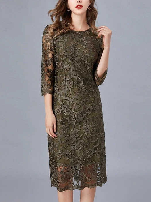 Huge Savings Vauneda Plus Size Occasion Green Lace Mid Sleeve Dress