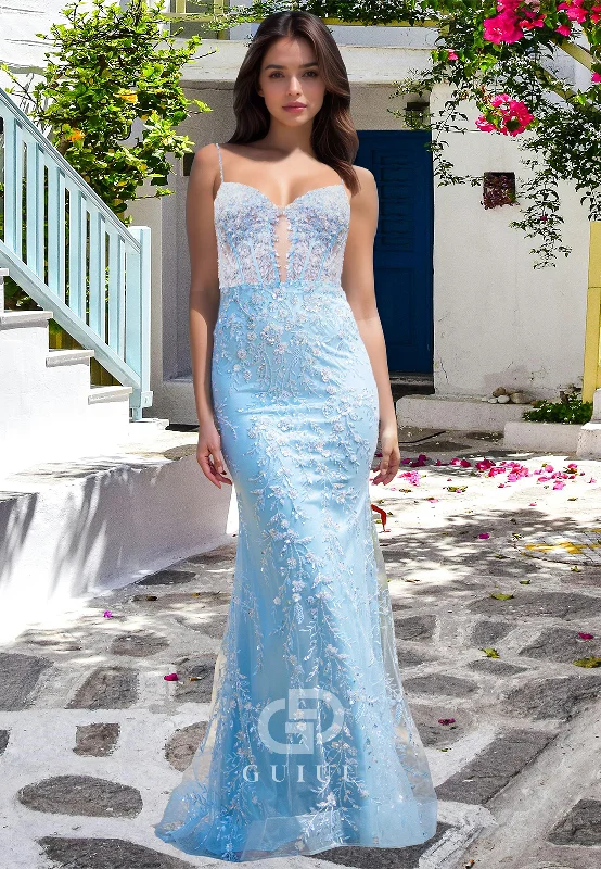 Take Advantage Sky Blue Spaghetti Straps Sweetheart Prom Dress with Appliques Corset Evening Party Dress