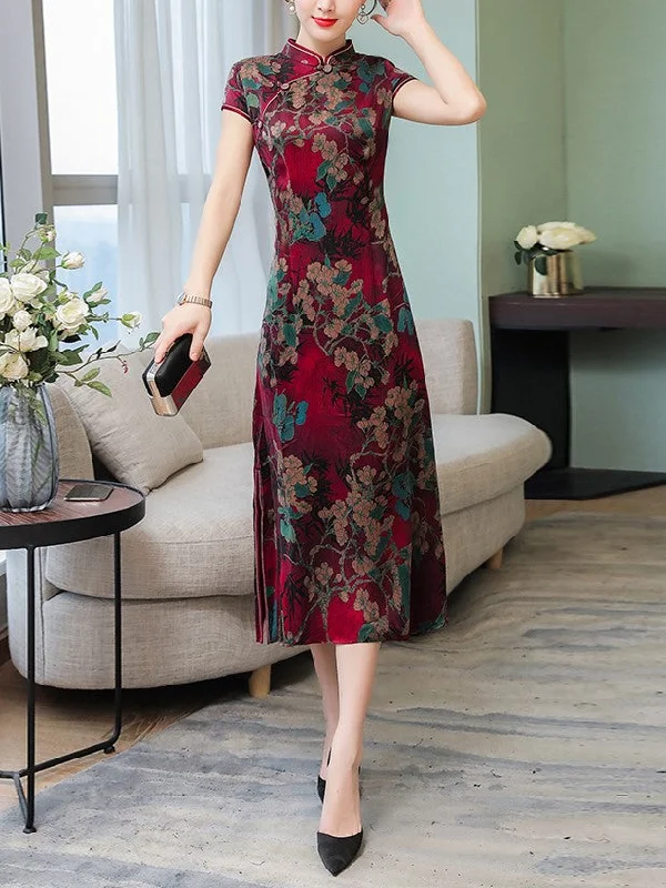 Bargain Bin Plus Size Floral Cheongsam Midi Dress