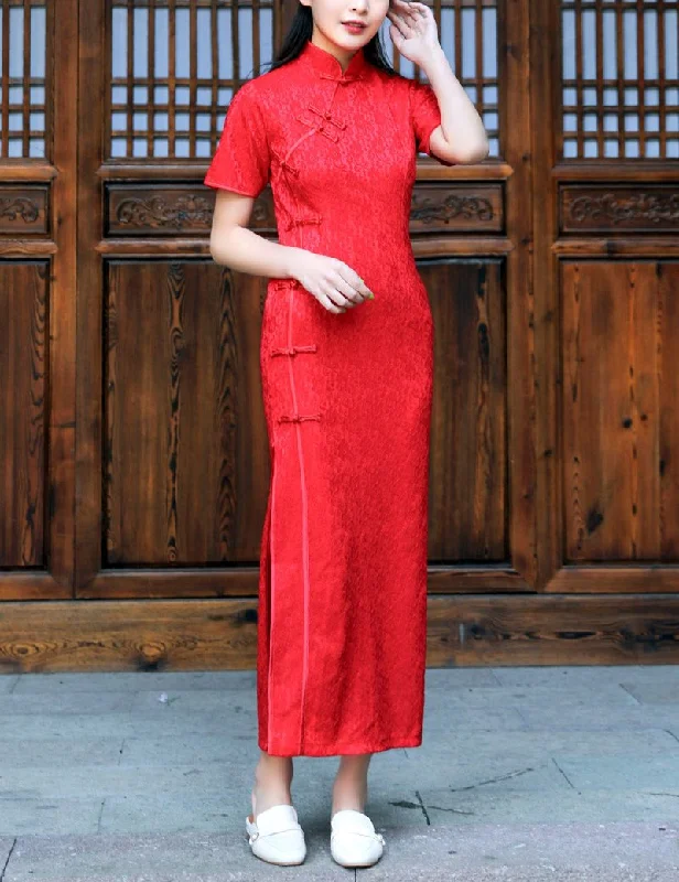 Bargain Bin Plus Size Cheongsam Lace Maxi Dress Gown