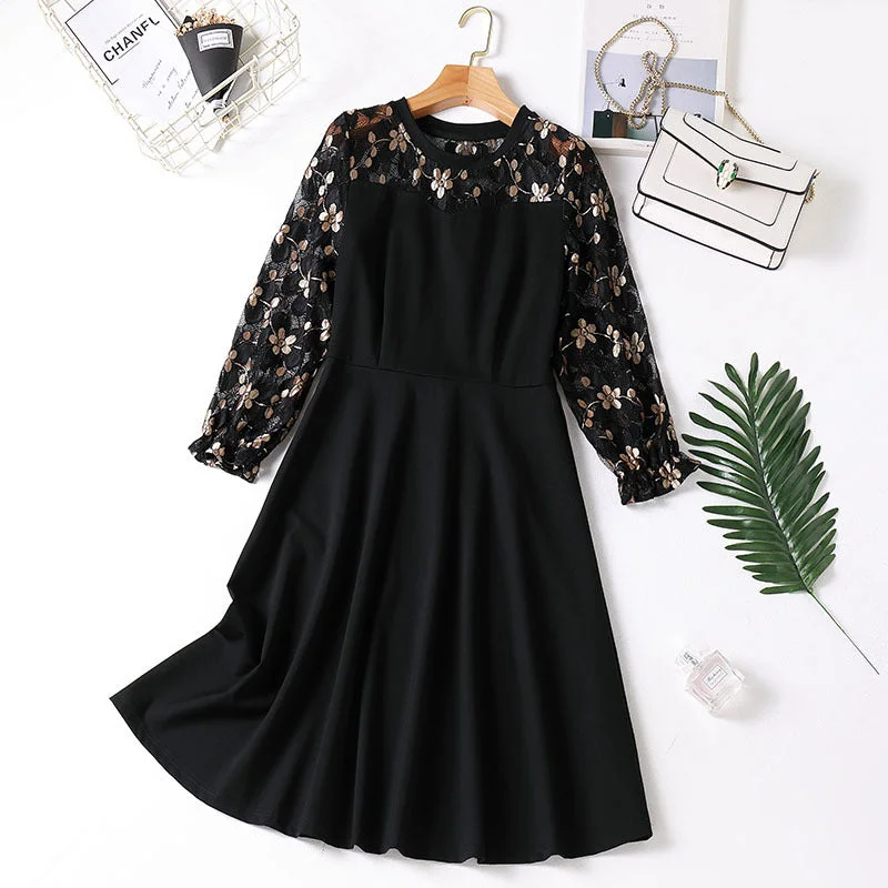 Price Buster Lauran Plus Size Gold Lace Work Mid Sleeve Dress