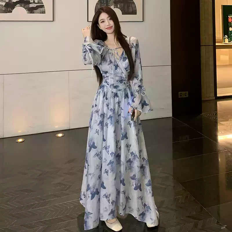 Today’s Special Plus Size Airy Blue Butterfly Long Dress