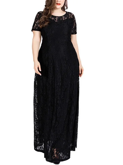 Limited Quantity Shirie Lace Plus Size Occasion Evening Wedding Sweetheart Neckline S/S Maxi Dress Gown (White, Black) (EXTRA BIG SIZE) Limited Quantity Shirie Lace Plus Size Occasion Evening Wedding Sweetheart Neckline S/S Maxi Dress Gown (White, Black) (EXTRA BIG SIZE)