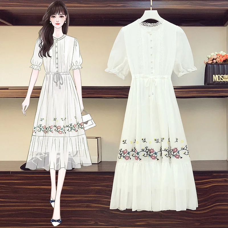 Act Fast Larysa Plus Size Vintage White Embroidery Short Sleeve Midi Dress