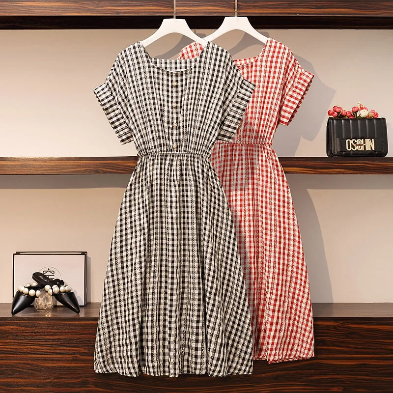 Amazing Deals Larue Plus Size Vintage Gingham Checks Short Sleeve Midi Dress