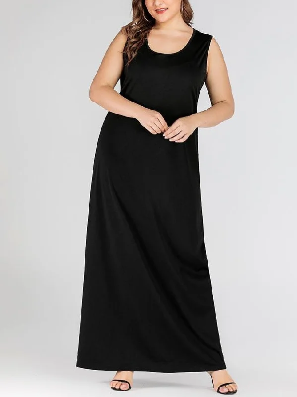 Buy Now (Ready Stock Black 4XL*1) Plus Size Maxi Sleeveless Dress