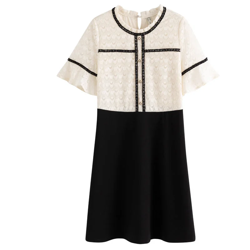 Don't Miss Plus Size Chanel-Esque Lace Block Short Sleeve Dress