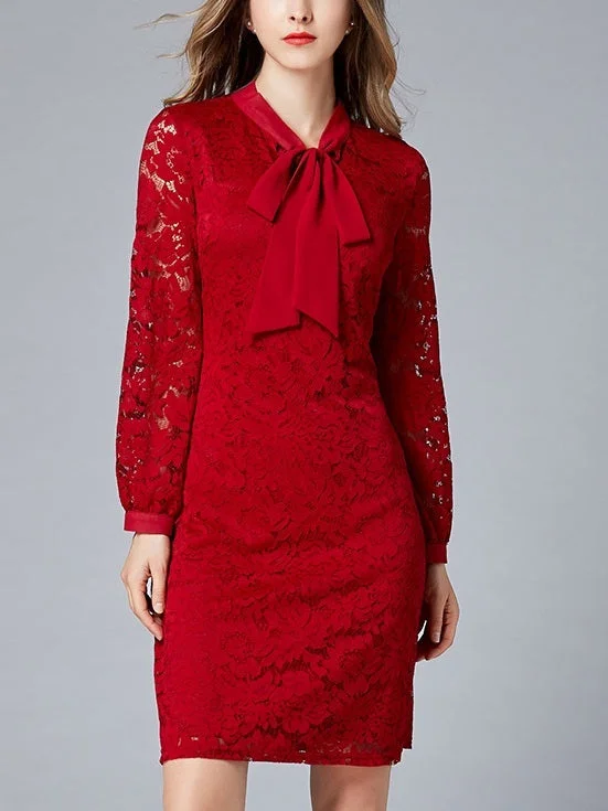 Massive Deals Miabella Bow Red Lace Dress