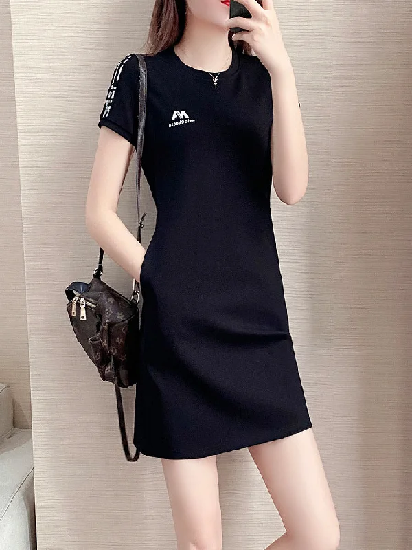 Deal Dash Plus Size Stripe Word Short Sleeve Dress