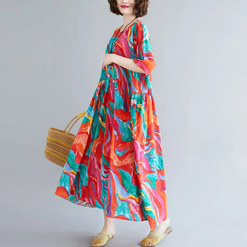 Daily Deals Plus Size Rainbow Kaleidoscope Short Sleeve Midi Dress