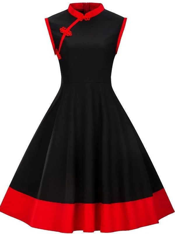 Big Discounts Michellette Plus Size Cheongsam Qipao Sleeveless Dress (Black, Red)