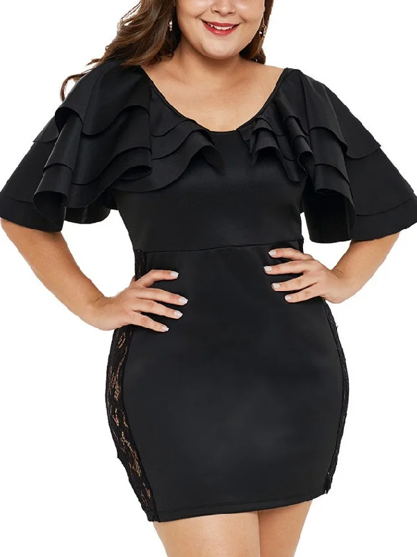 Massive Deals Sorina Plus Size Night Out Club Dinner Occasion Prom Formal Dress Sexy Lace Side Panel Frill V Neck Short With Sleeves Mid Sleeve Dress (Blue, Black) (EXTRA BIG SIZE) Massive Deals Sorina Plus Size Night Out Club Dinner Occasion Prom Formal Dress Sexy Lace Side Panel Frill V Neck Short With Sleeves Mid Sleeve Dress (Blue, Black) (EXTRA BIG SIZE)