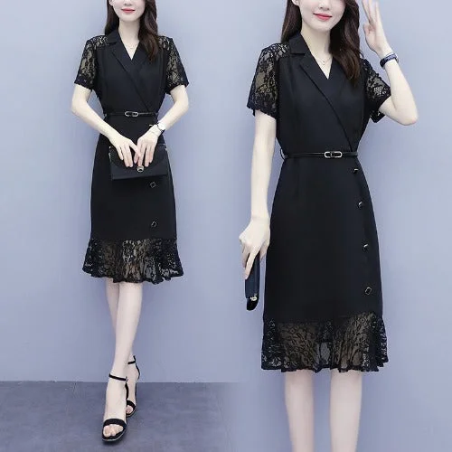 Price Smash Lauriana Plus Size Wrap Work Lace Short Sleeve Dress
