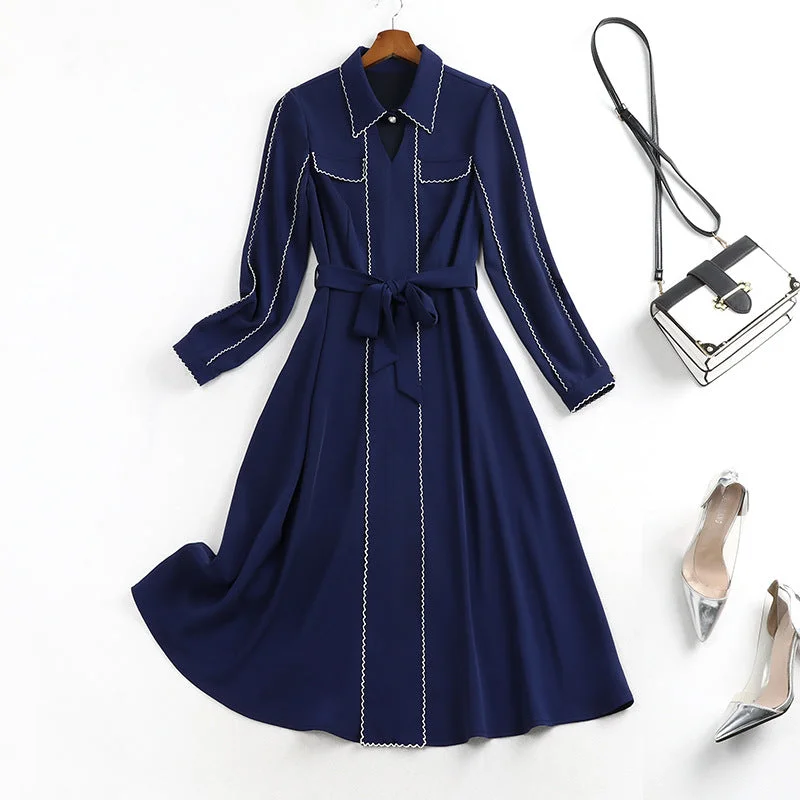Fantastic Deals Plus Size Blue Long Sleeve Shirt Dress