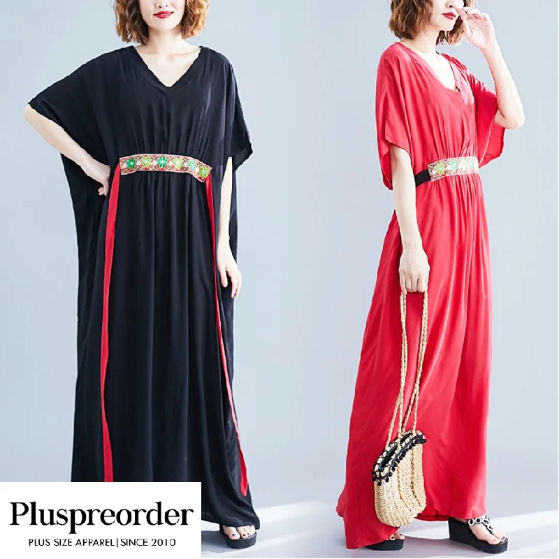 Buy Now Plus Size Batwing Kimono Short Sleeve Maxi Dress