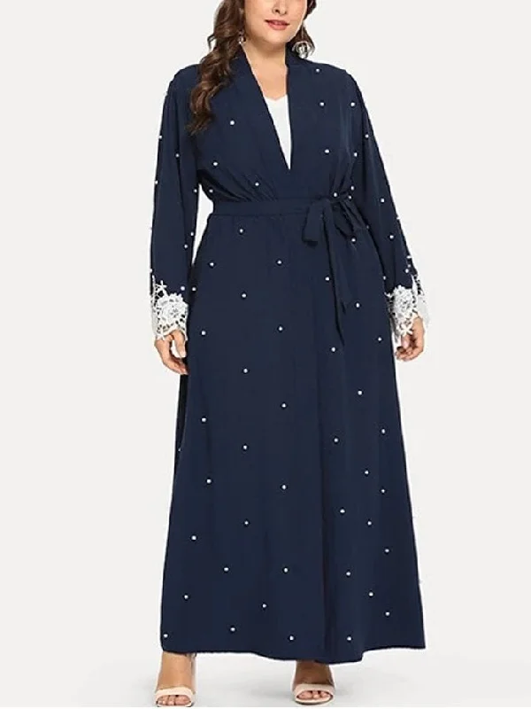 Early Access Plus Size Blue Pearls Muslimah Dress Maxi Jacket