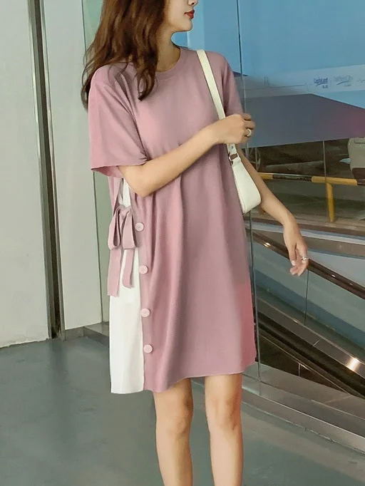 Daily Deals (Ready Stock Pink 4XL*1) Kaie Plus Size Pink Colourblock Dress