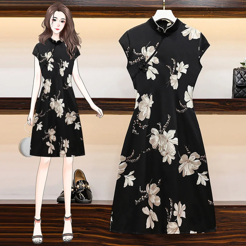 Discount Days Lassen Plus Size Modern Floral Cheongsam Dress