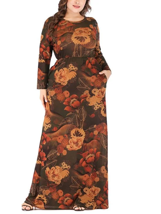 Epic Deals Plus Size Autumn Floral Print Long Sleeve Muslimah Dress