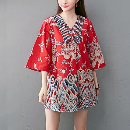 Price Meltdown Plus Size Oriental Mini Dress / Tunic Mid Sleeve Top