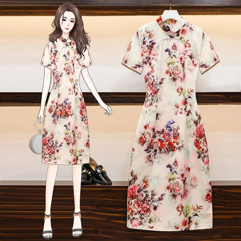 Savings Alert Laryssa Plus Size Modern Cheongsam Midi Dress