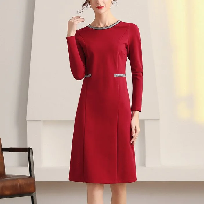 Mega Deal Plus Size Shimmer Round Neck Long Sleeve Dress