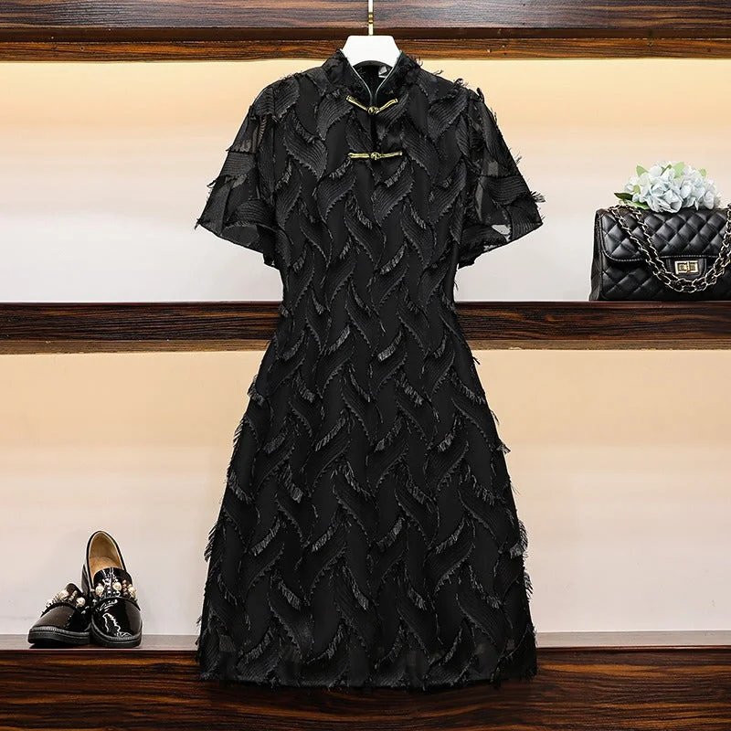 Price Break Lashonda Plus Size Black Classy Cheongsam Dress