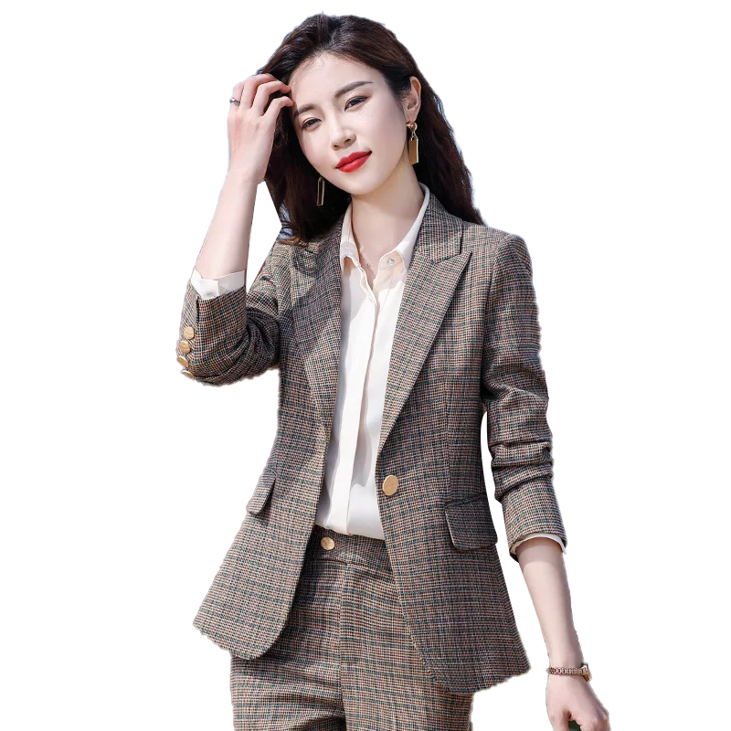 High-quality Wholesale Swallow Gird 2 Piece Suit Set for Women Clothes Suit Business Office Lady Work Wear Pant Suits