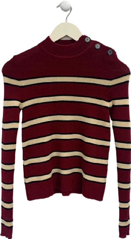 Isabel Marant Étoile Burgundy Striped Button-Shoulder Sweater UK 6