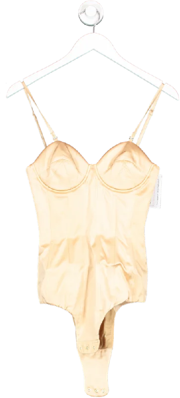 IVAN YOUNG Beige Silk Satin Corseted Bodysuit Champagne UK 8