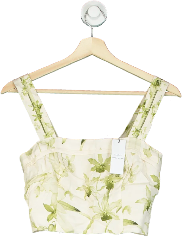 Karen Millen Floral Botanic Printed Linen Woven Crop Top UK 6