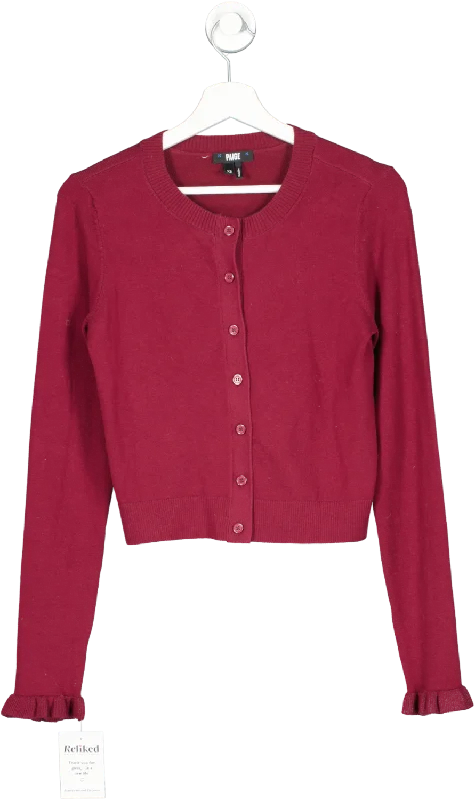 PAIGE Red Pomeline - Frill Cuffed Burgundy Cardigan UK XS