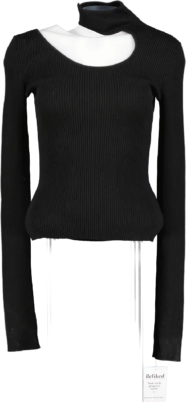 Petar Petrov Black Fitz Cutout Ribbed Silk Top UK S