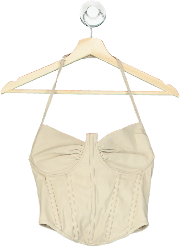 Pretty Little Thing Beige Halter Neck Crop Top UK 10