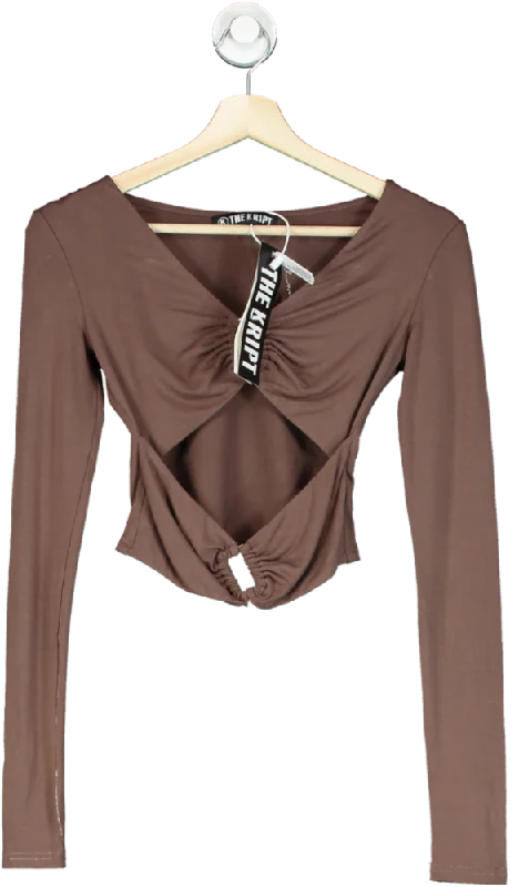 The Kript Brown Long Sleeve Crop Top UK S